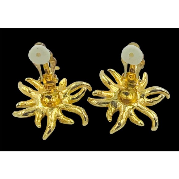 18KGP Sun Soleil Swarovski Element Austrian Crystal Rhinestone Clip On Earrings - Picture 7 of 10